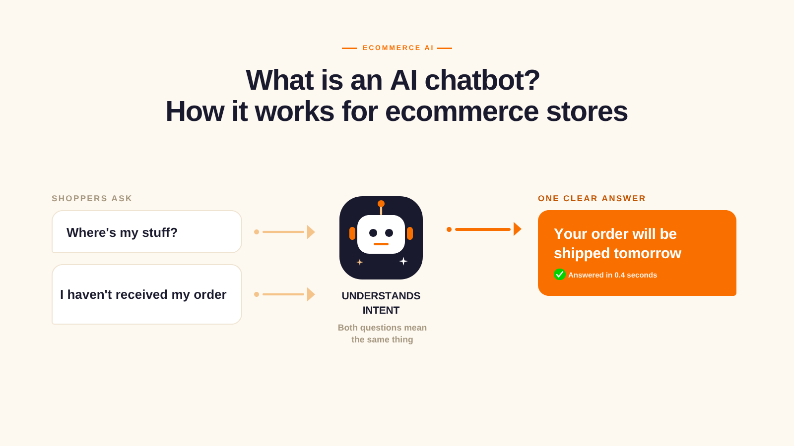 What is an AI chatbot shown as a conversational interface on a Shopify ecommerce store