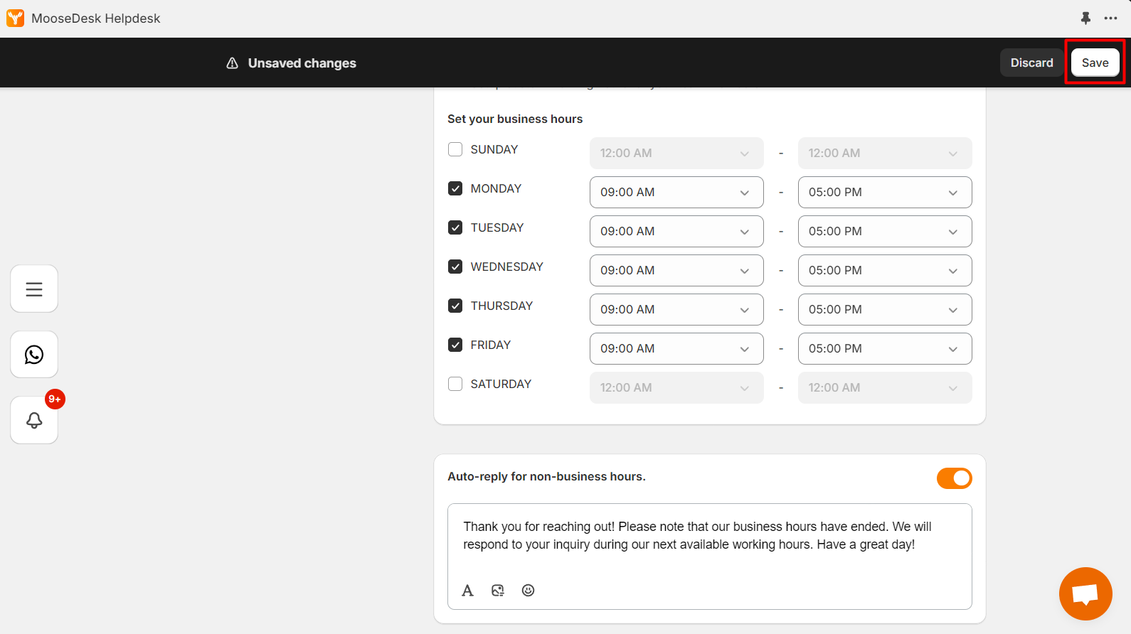 Click Save to apply settings 