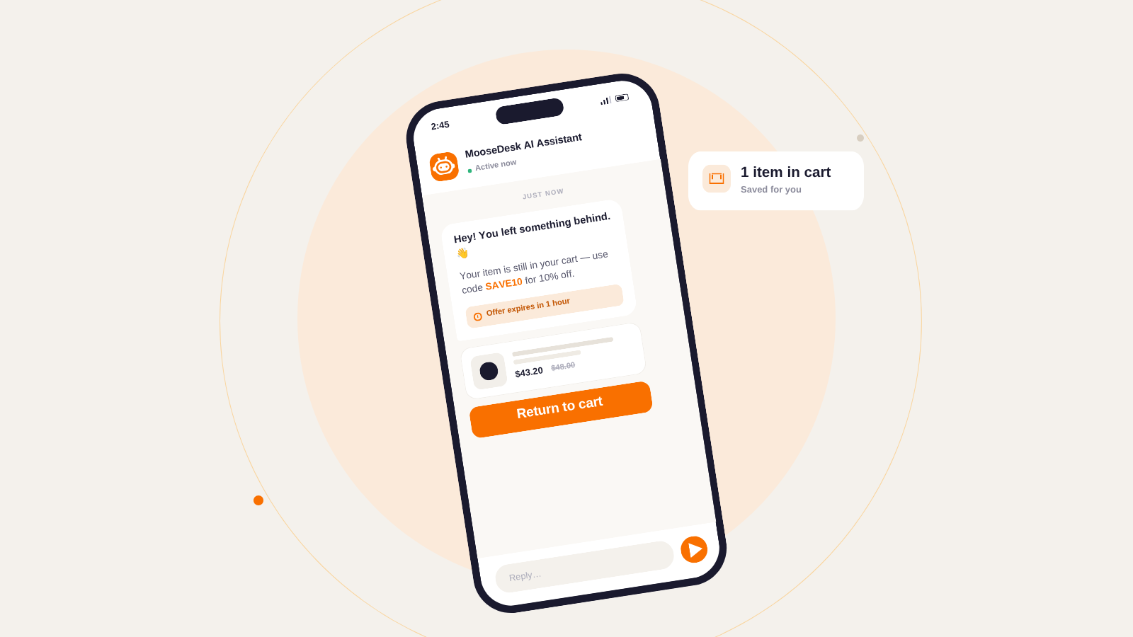 AI chatbot sending an automated cart recovery message to a Shopify customer