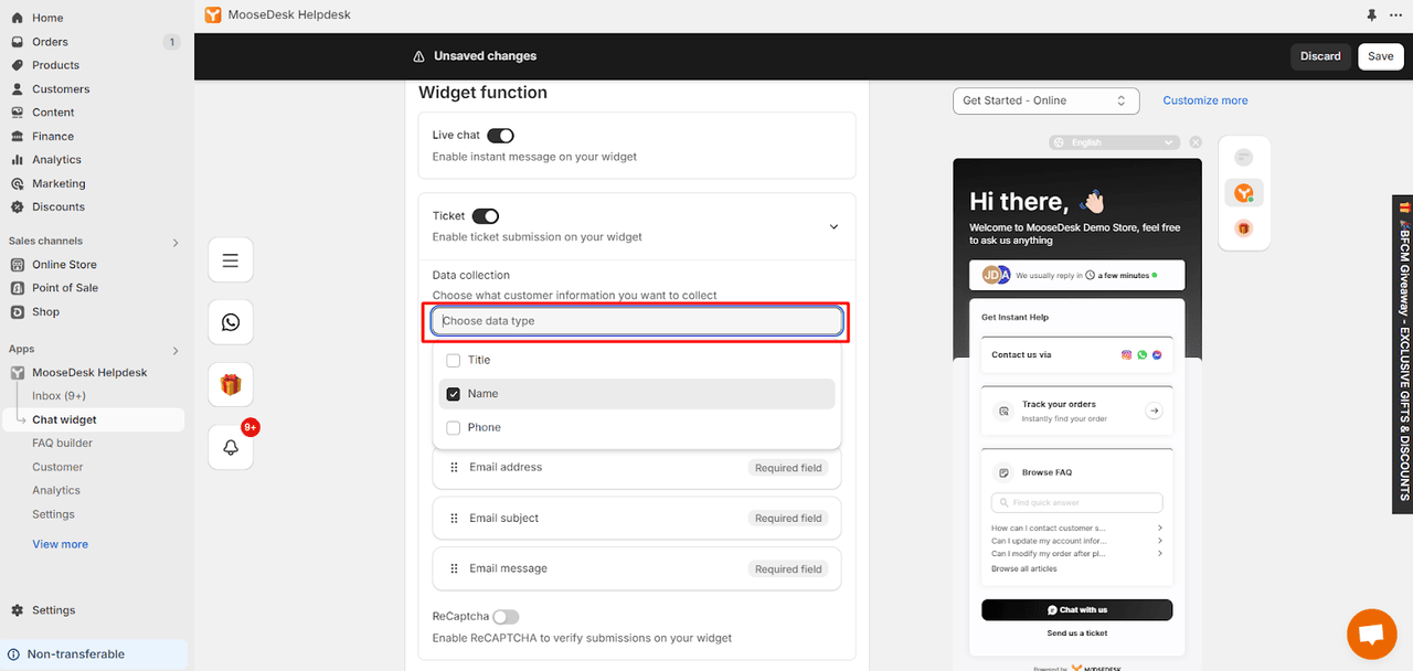 How to set up data collection in MooseDesk widget? - MooseDesk